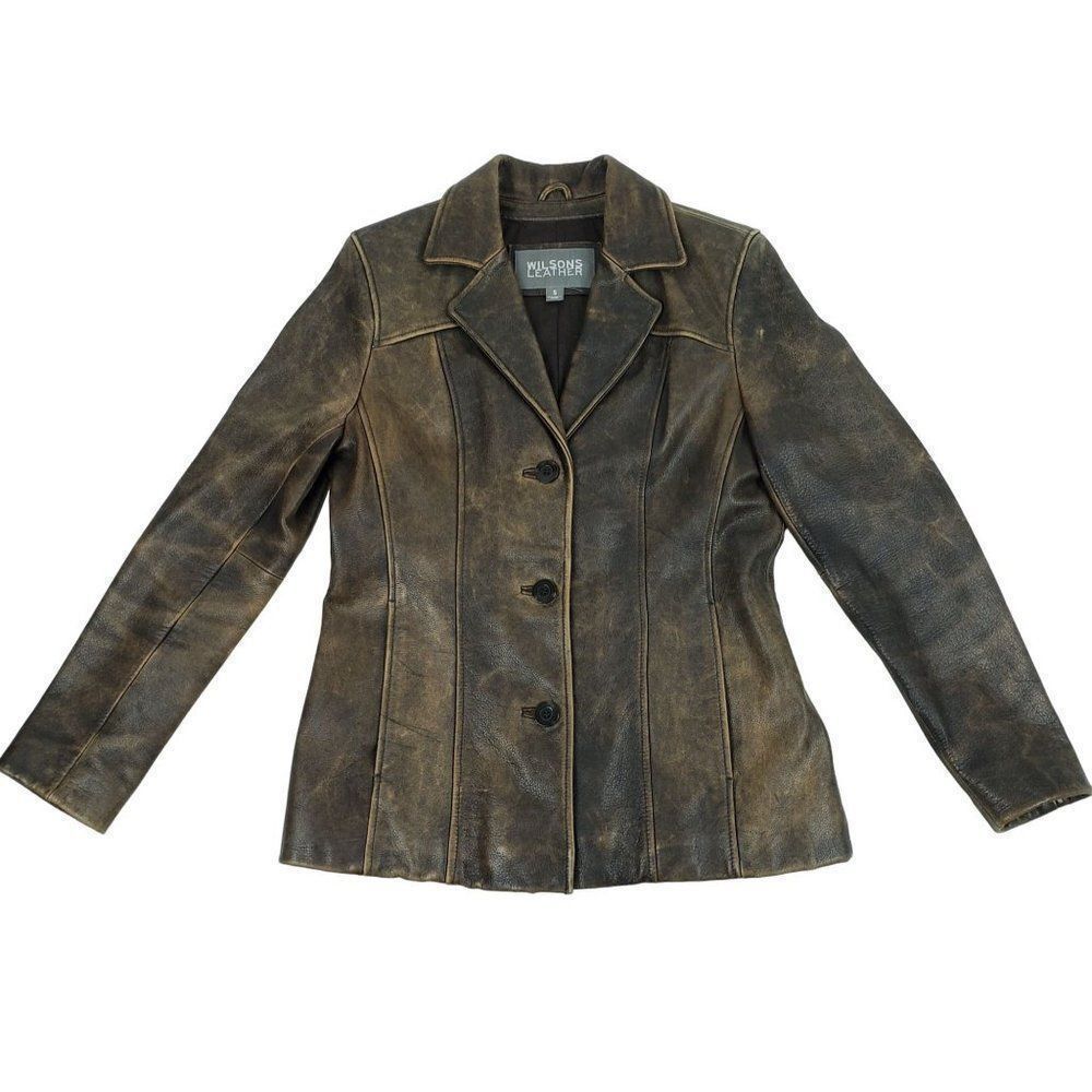 Wilsons Brown Leather Lined Jacket 3 Button Closure Women's Small Excellent